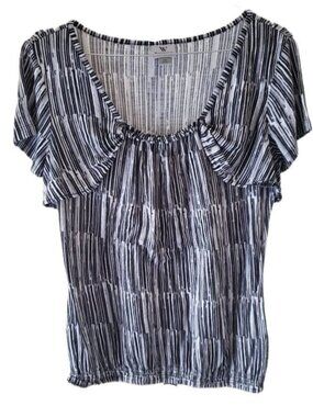 Worthington Black, Gray & White Striped Short Sleeve Top